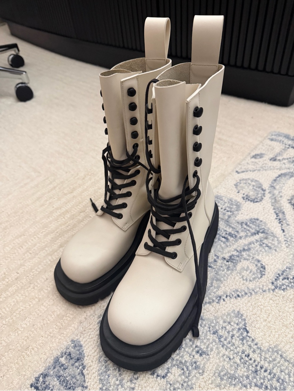 Bottega Veneta Cream Lace-Up Combat Boots with Black Sole